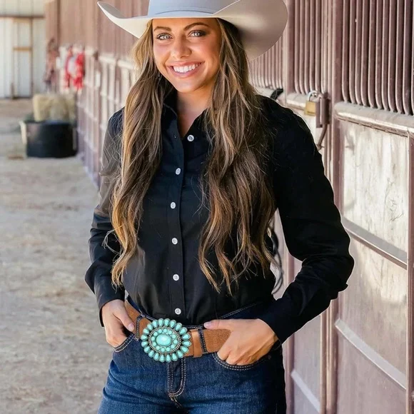 COPY - Women Turquoise-Western-Belt Floral-Engraved-Cowgirl-Belt PU-Leather Wai… - Picture 6 of 6